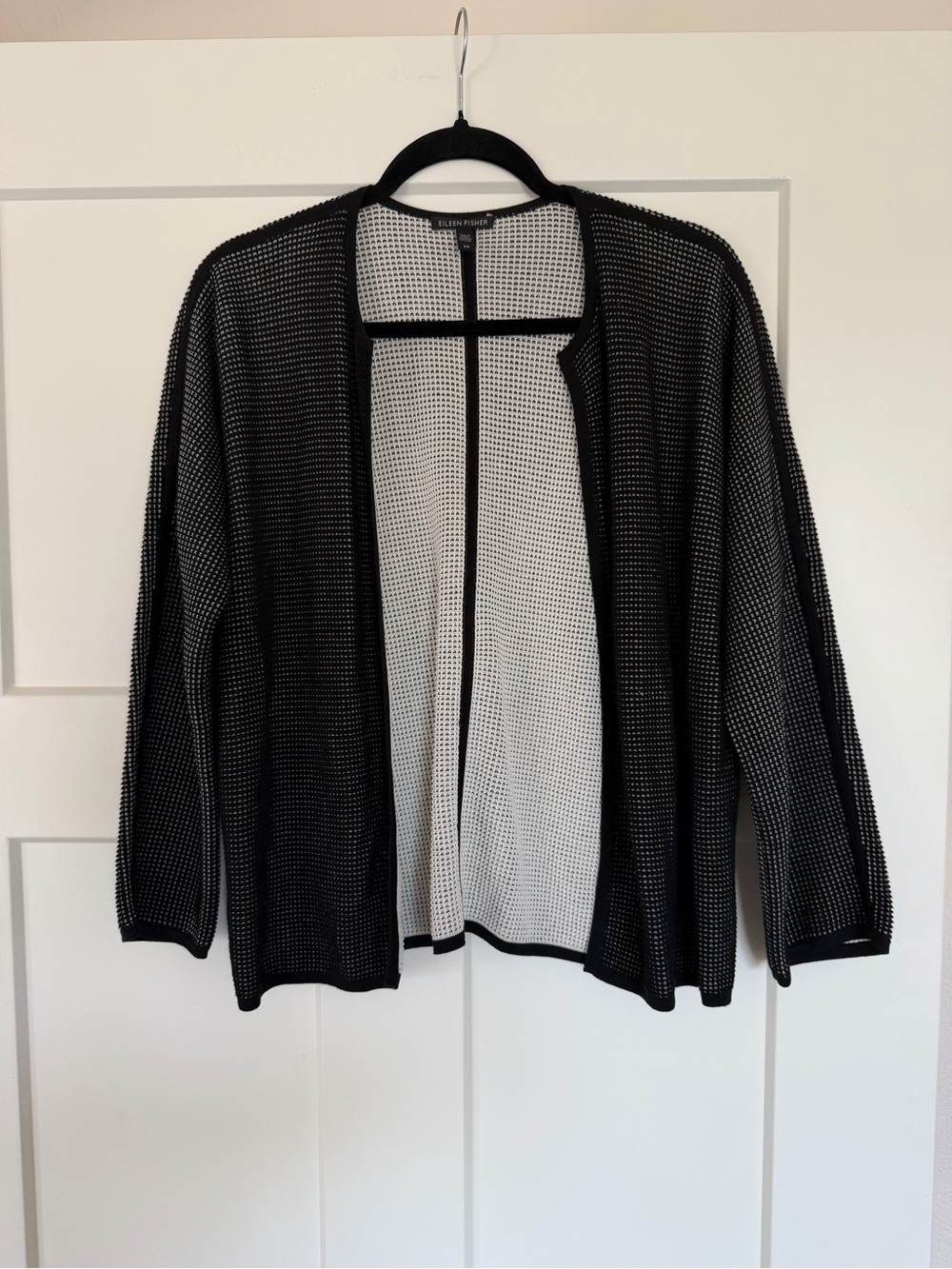 Eileen Fisher Black Open Knit Silk/Cotton Cardigan